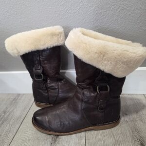 Frye Brown Ankle Boots with Cream Fur Lining